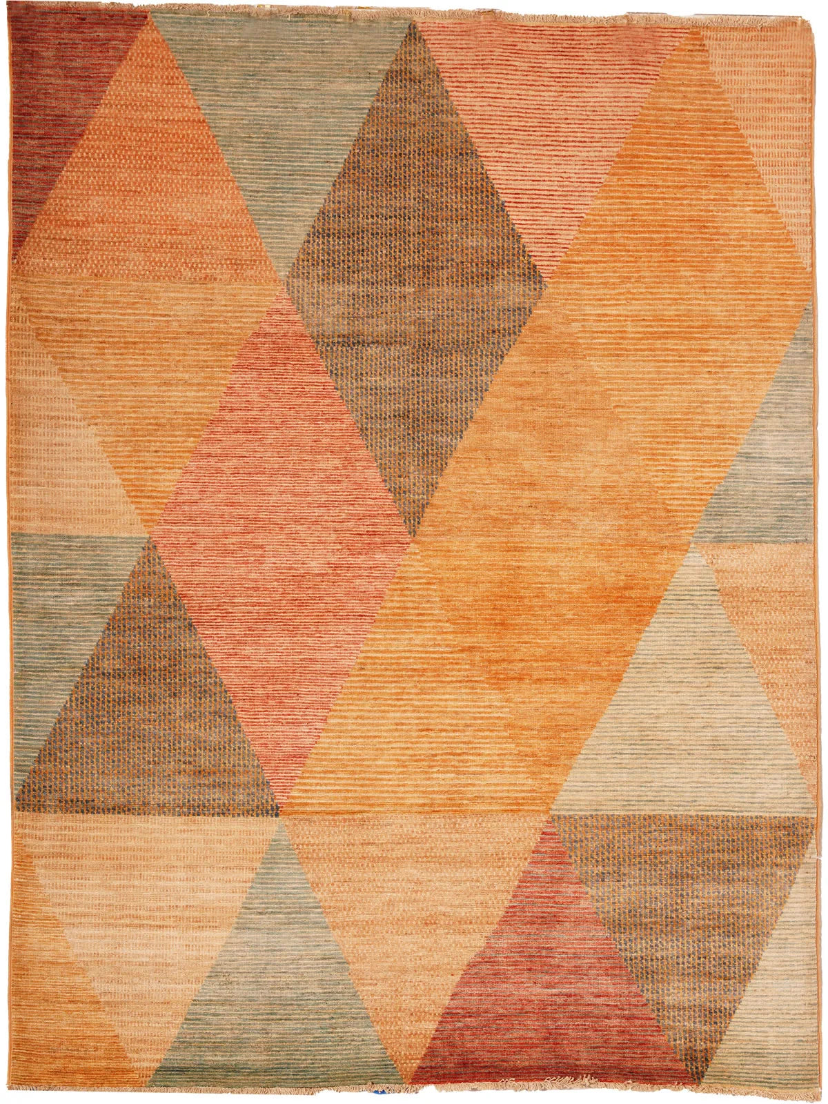 Orange‑Shade Geometric Oriental Wool Tribal Rug