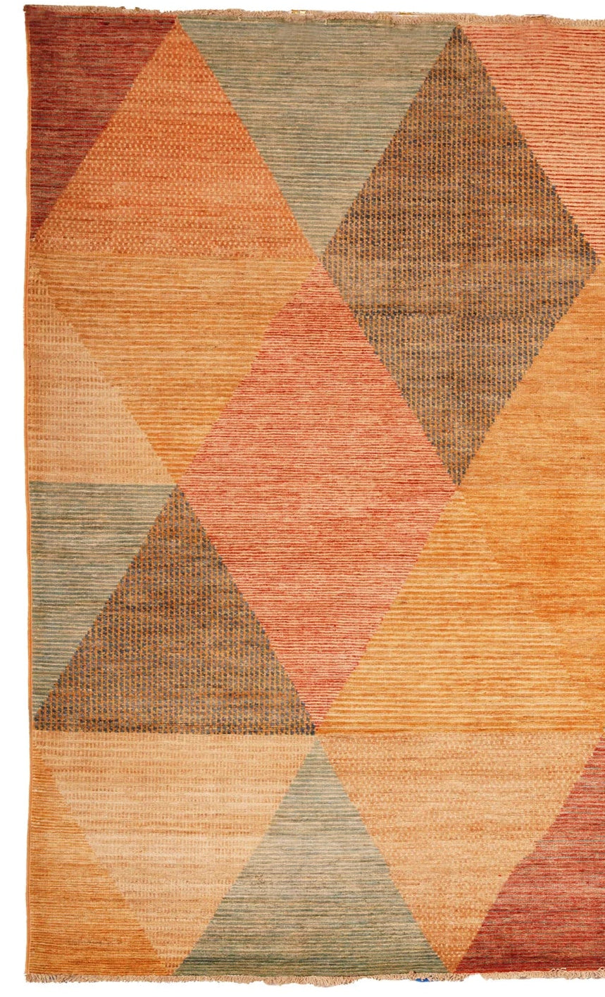 Orange‑Shade Geometric Oriental Wool Tribal Rug