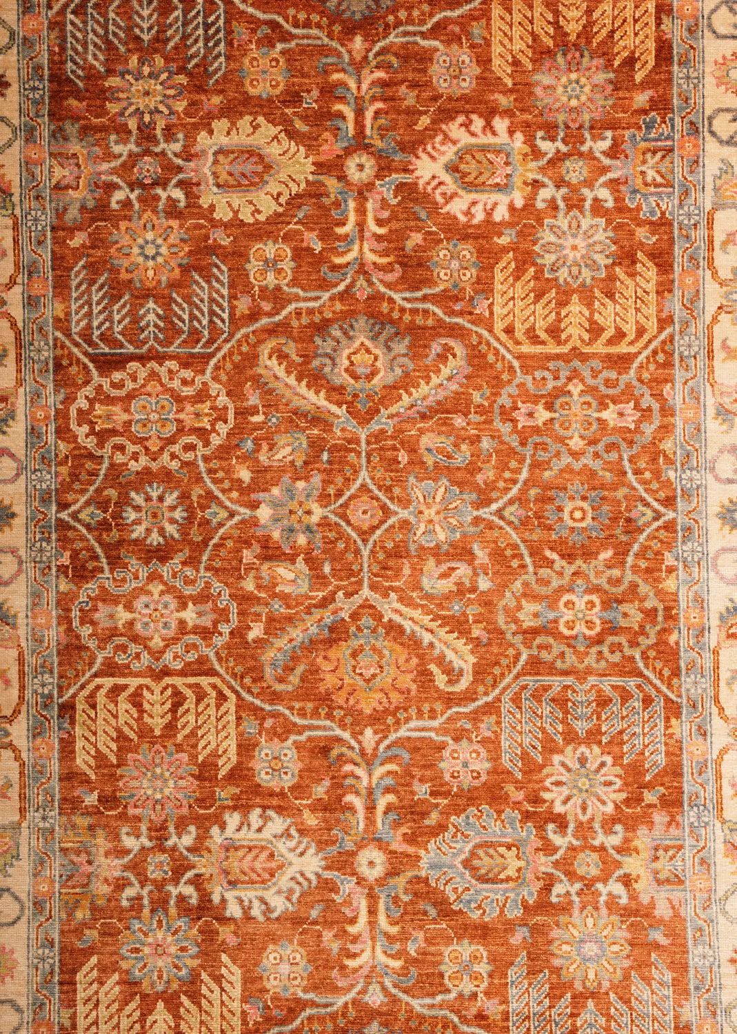 Large Rust Beige Rug Beige Rust Floral Border Oriental Rug With White Pattern – Rug Weavers