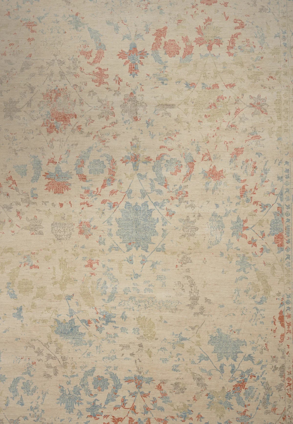 Muted Blooms on Cream, Floral & Geometric Transitional Rug
