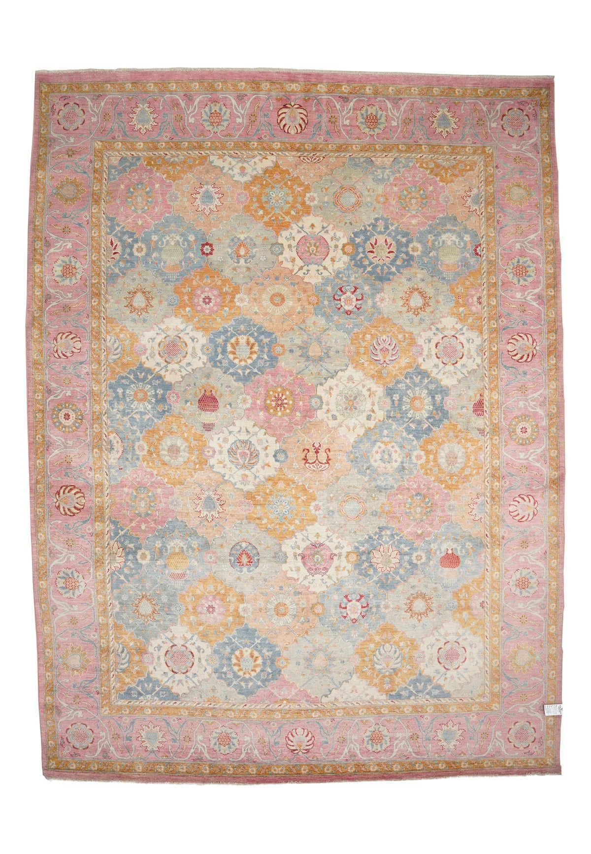 Stylized Floral & Geometric Motifs Hand-Spun Wool Traditional Rug