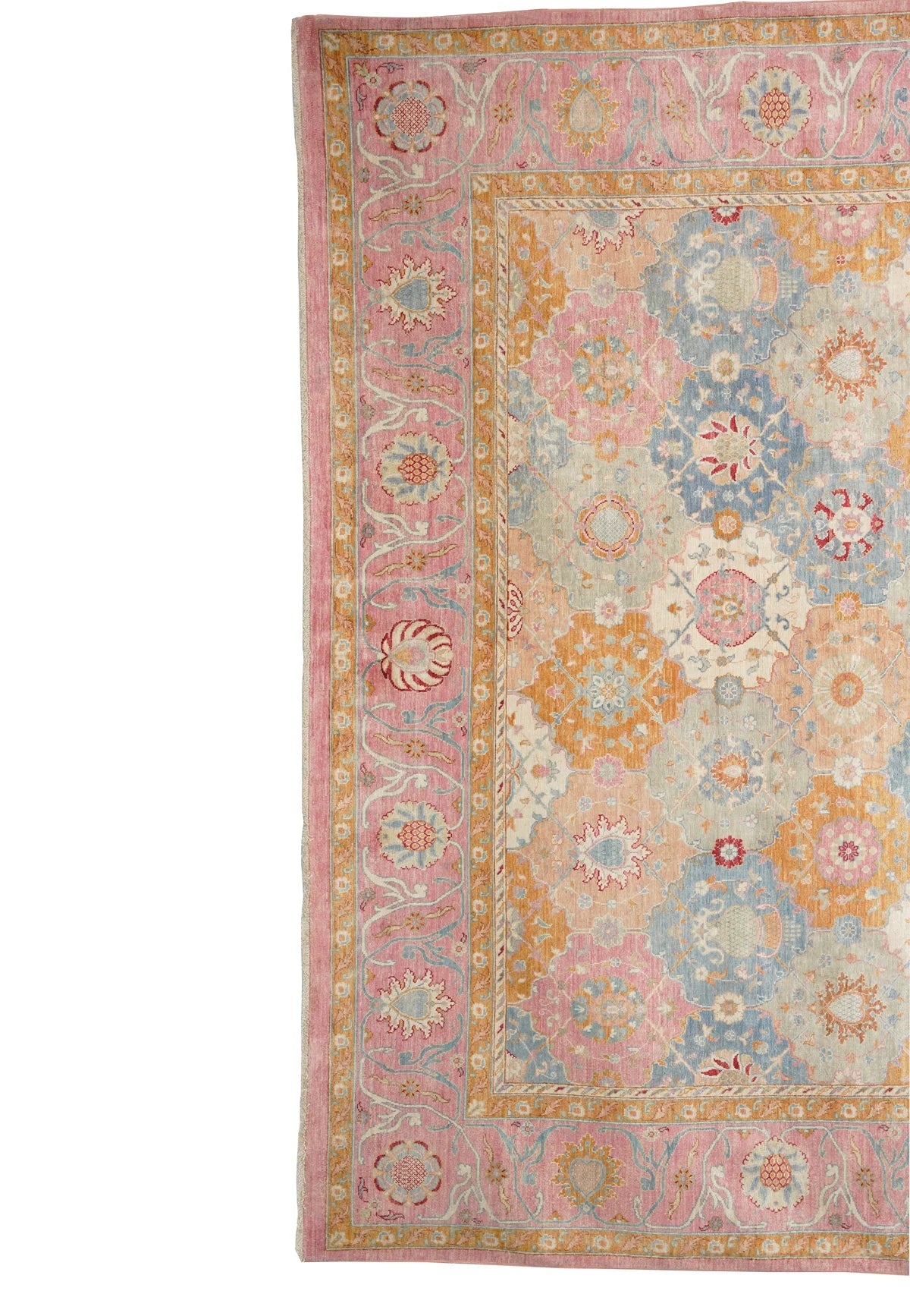 Stylized Floral & Geometric Motifs Hand-Spun Wool Traditional Rug
