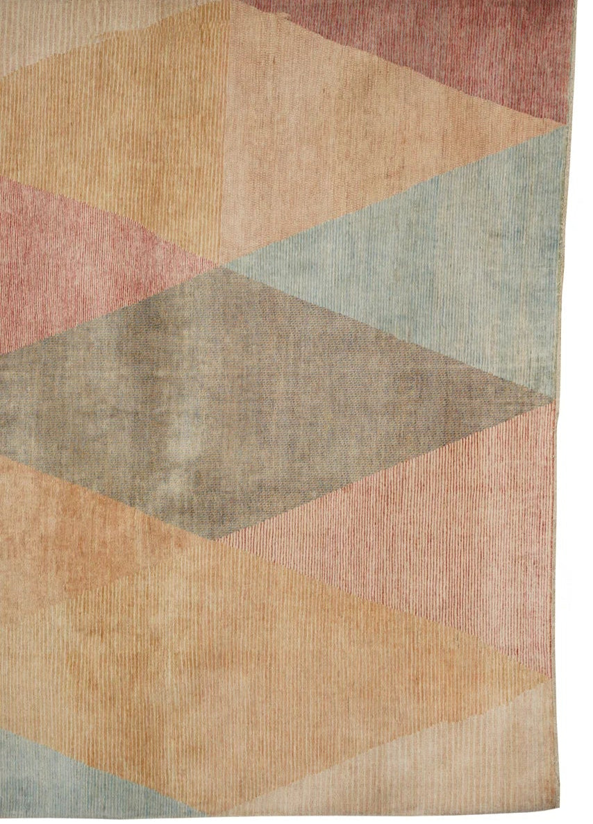 Pastel Geometric Triangle Rug Modern Design in Peach, Pink & Light Blue