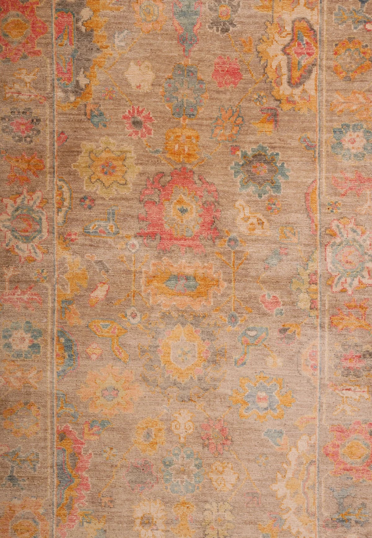 Vintage Beige Geometric‑Floral Vagetable Dye Runner with Pastels