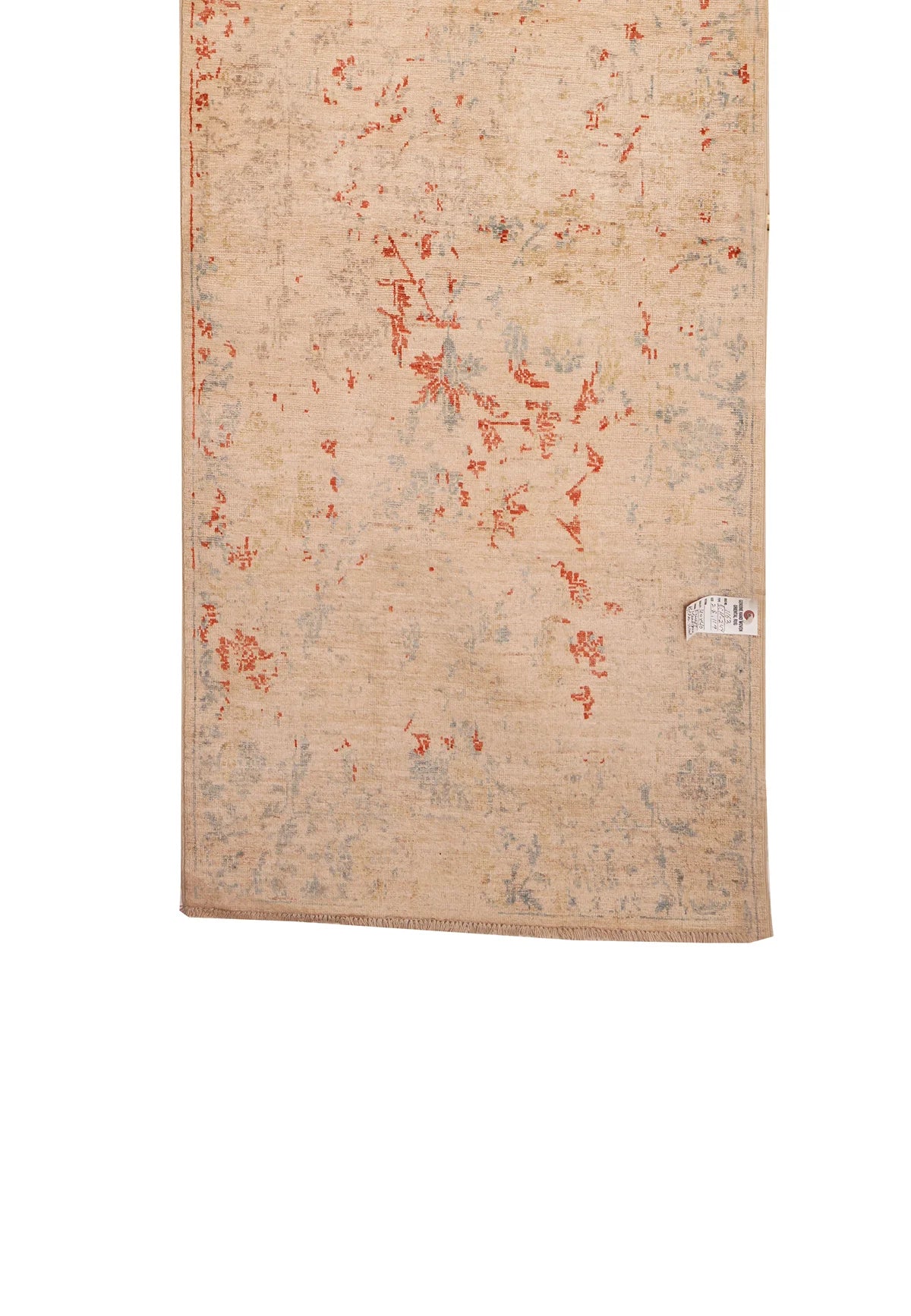 Tan and Blue Floral Split‑Pattern Oriental Vegetabale Dye Runner