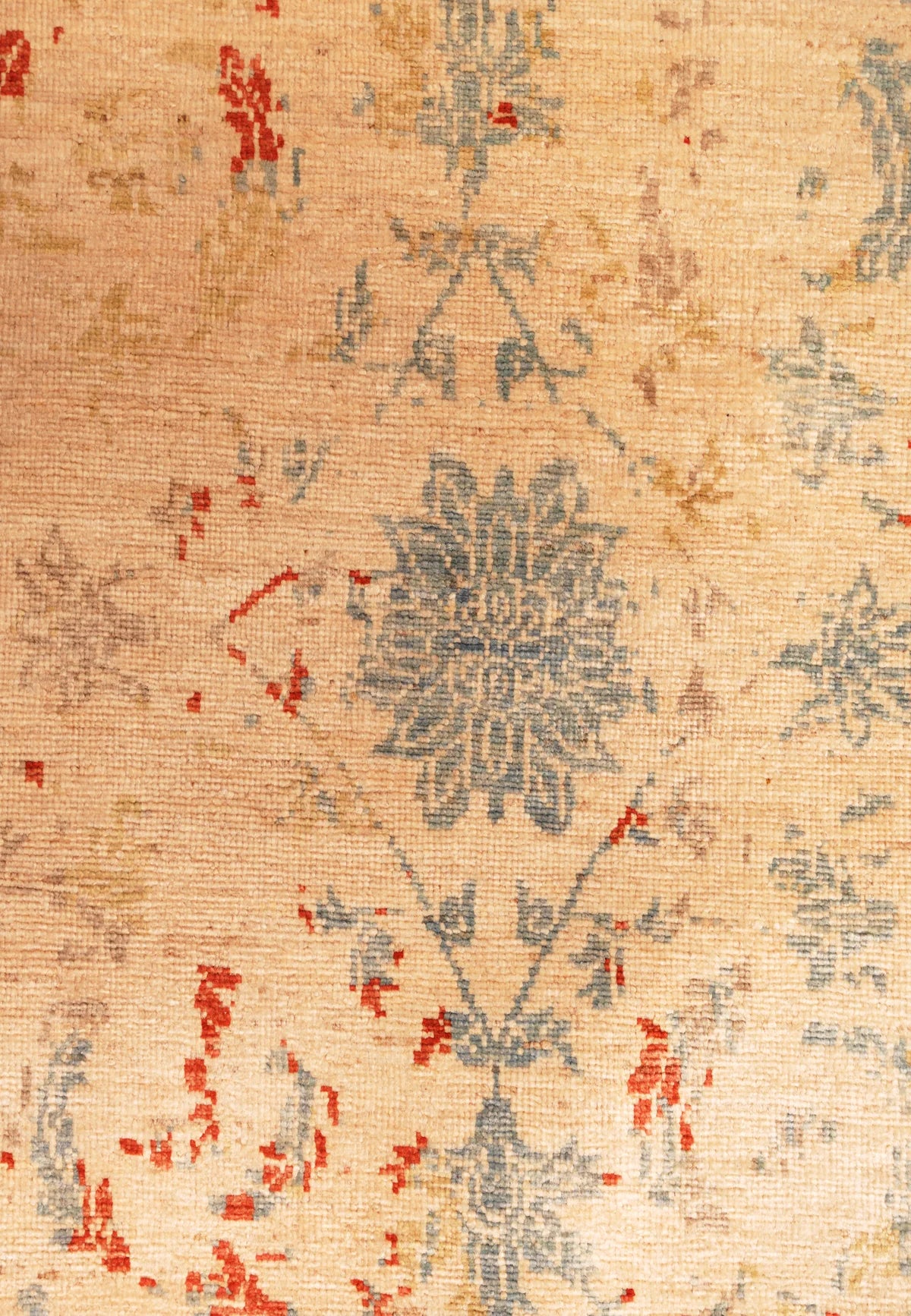 Tan and Blue Floral Split‑Pattern Oriental Vegetabale Dye Runner