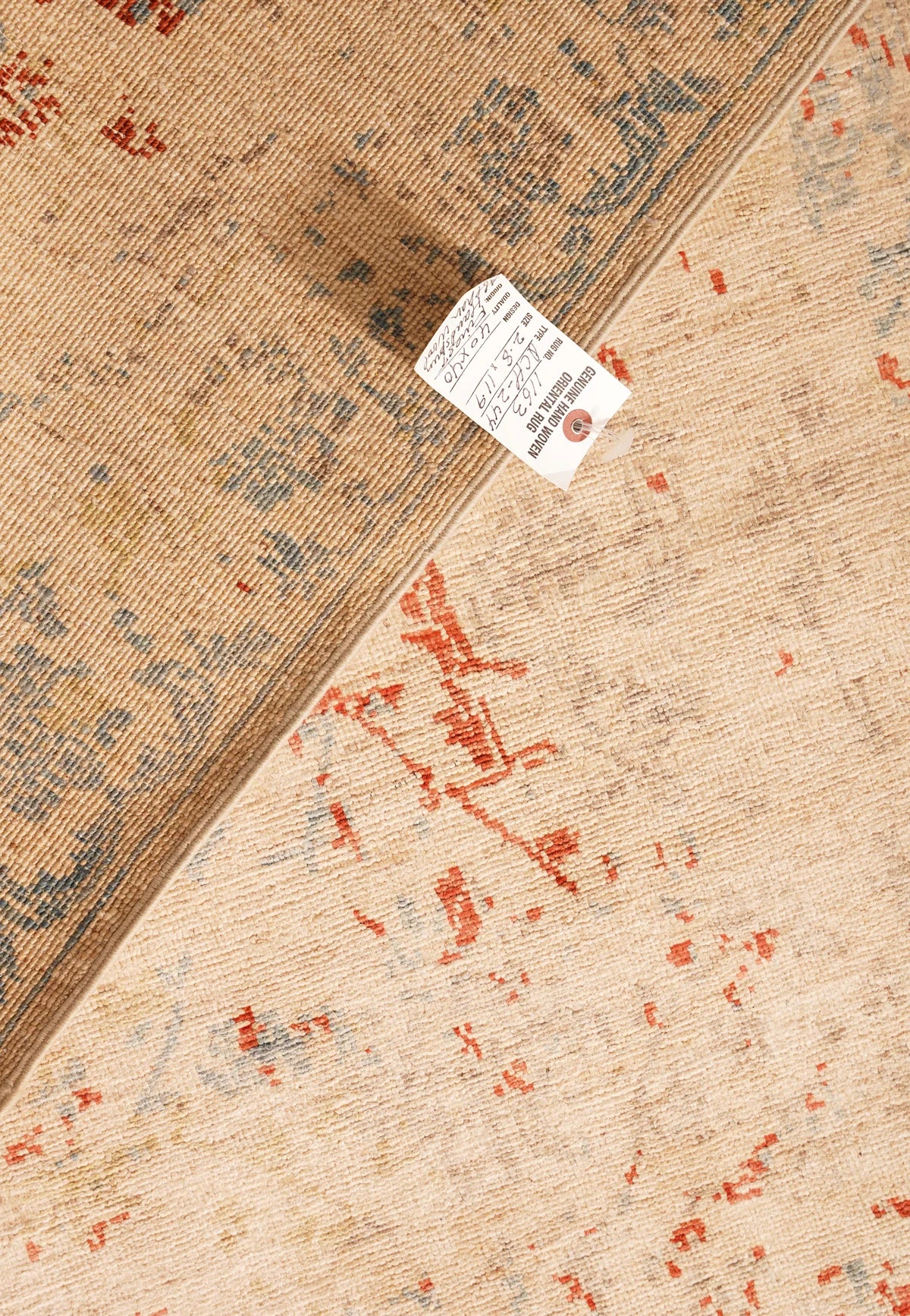 Tan and Blue Floral Split‑Pattern Oriental Vegetabale Dye Runner