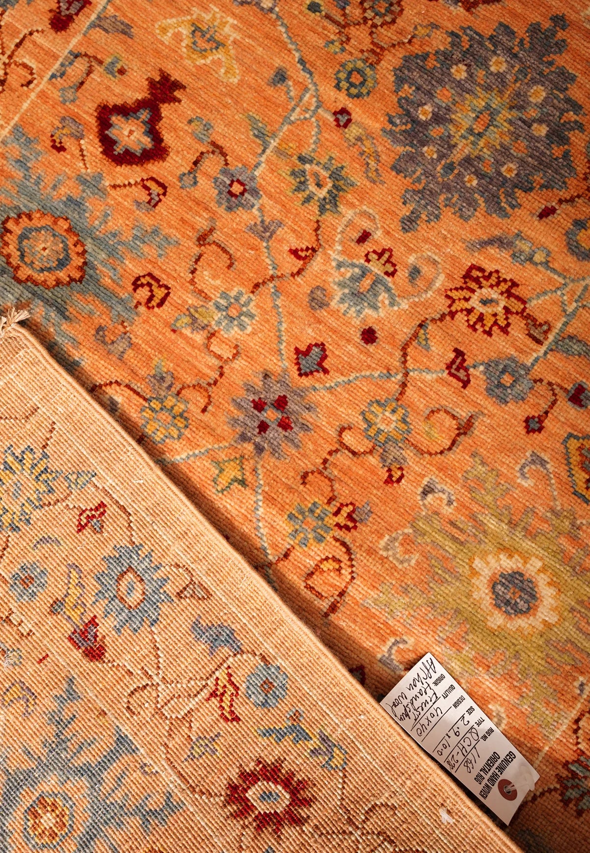 Sunset Bloom Afghan Wool Runner – Orange Field with Blue & Cream Florals
