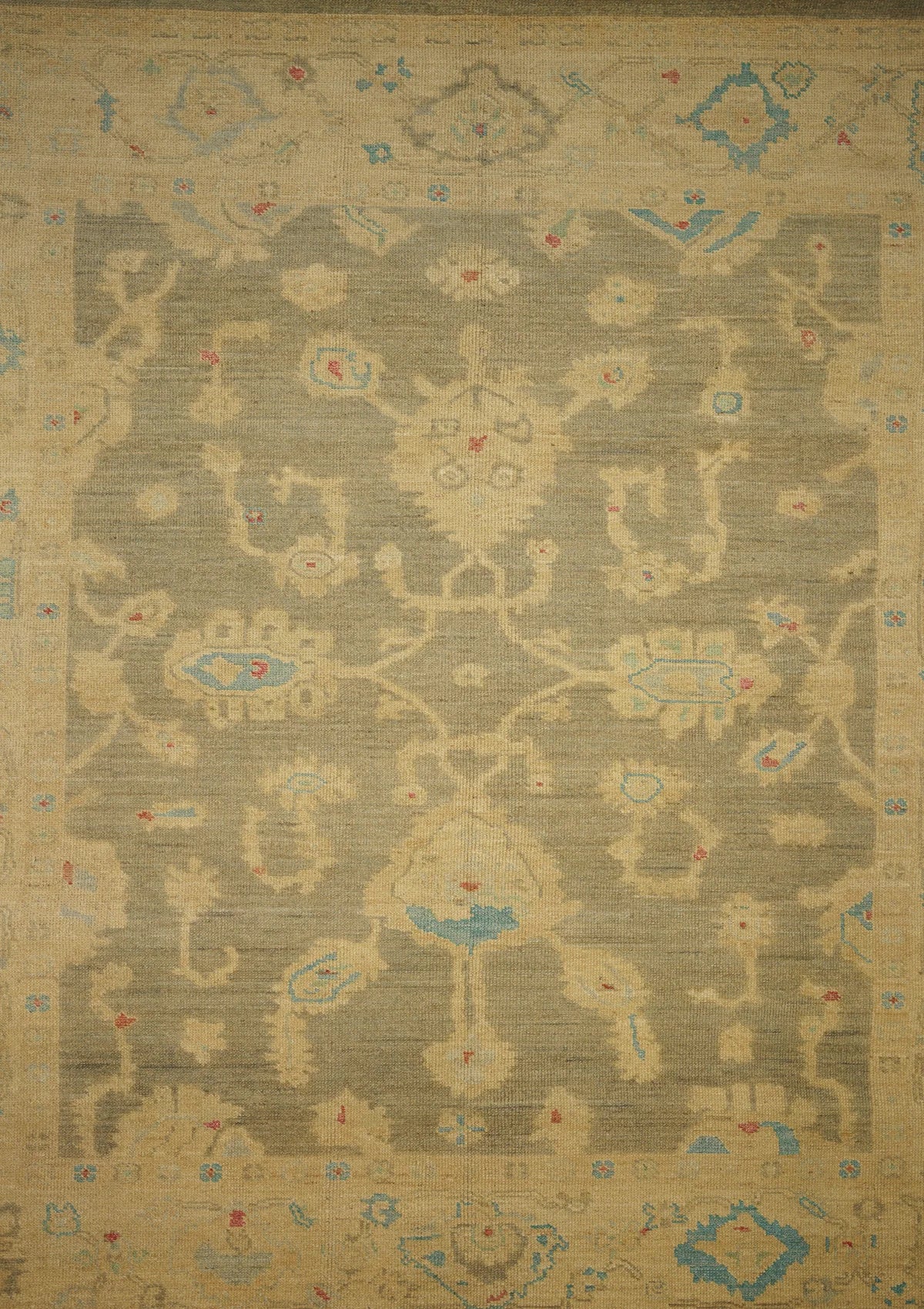 Mustard Handmade Green Luxury Oushak Rug