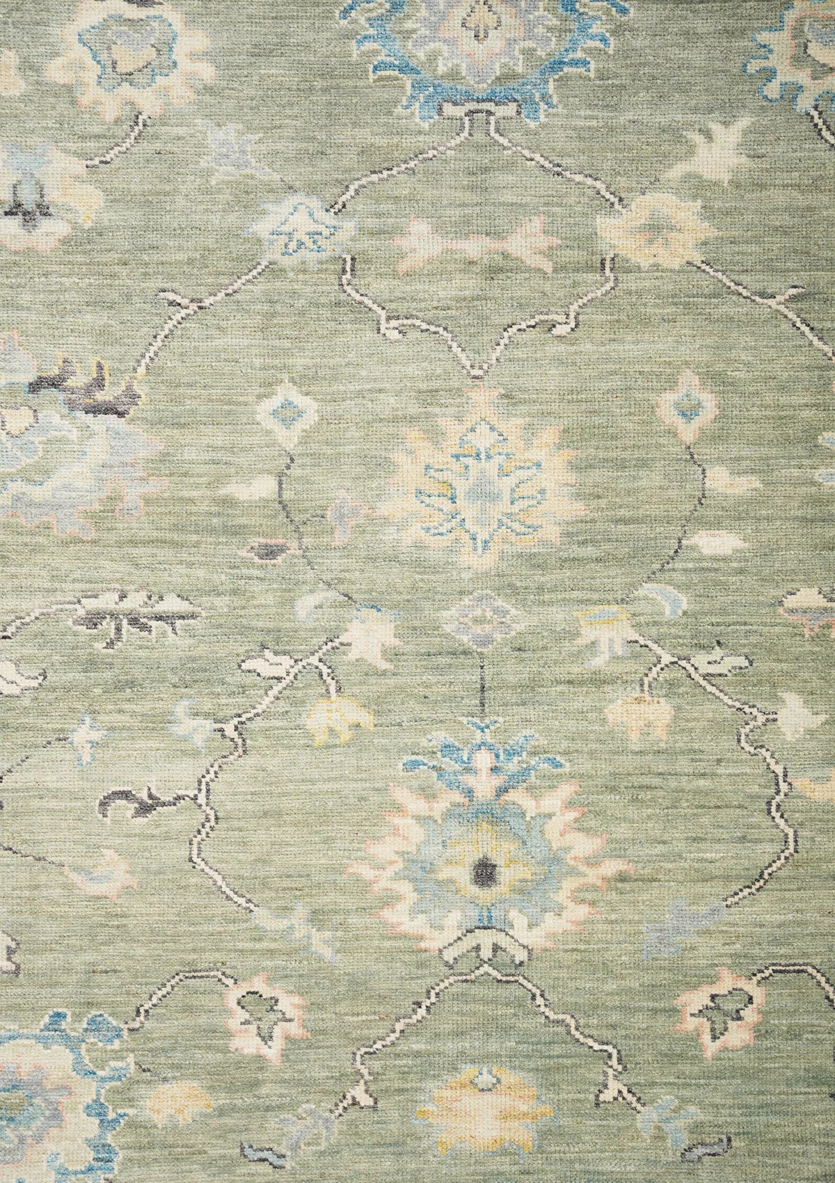 Oushak Handmade Hand Spun Wool Sage Green Luxury Rug