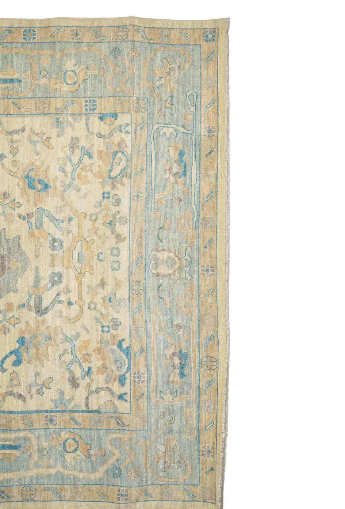 Finest Handmade Wool Beige and Green Oushak Rug