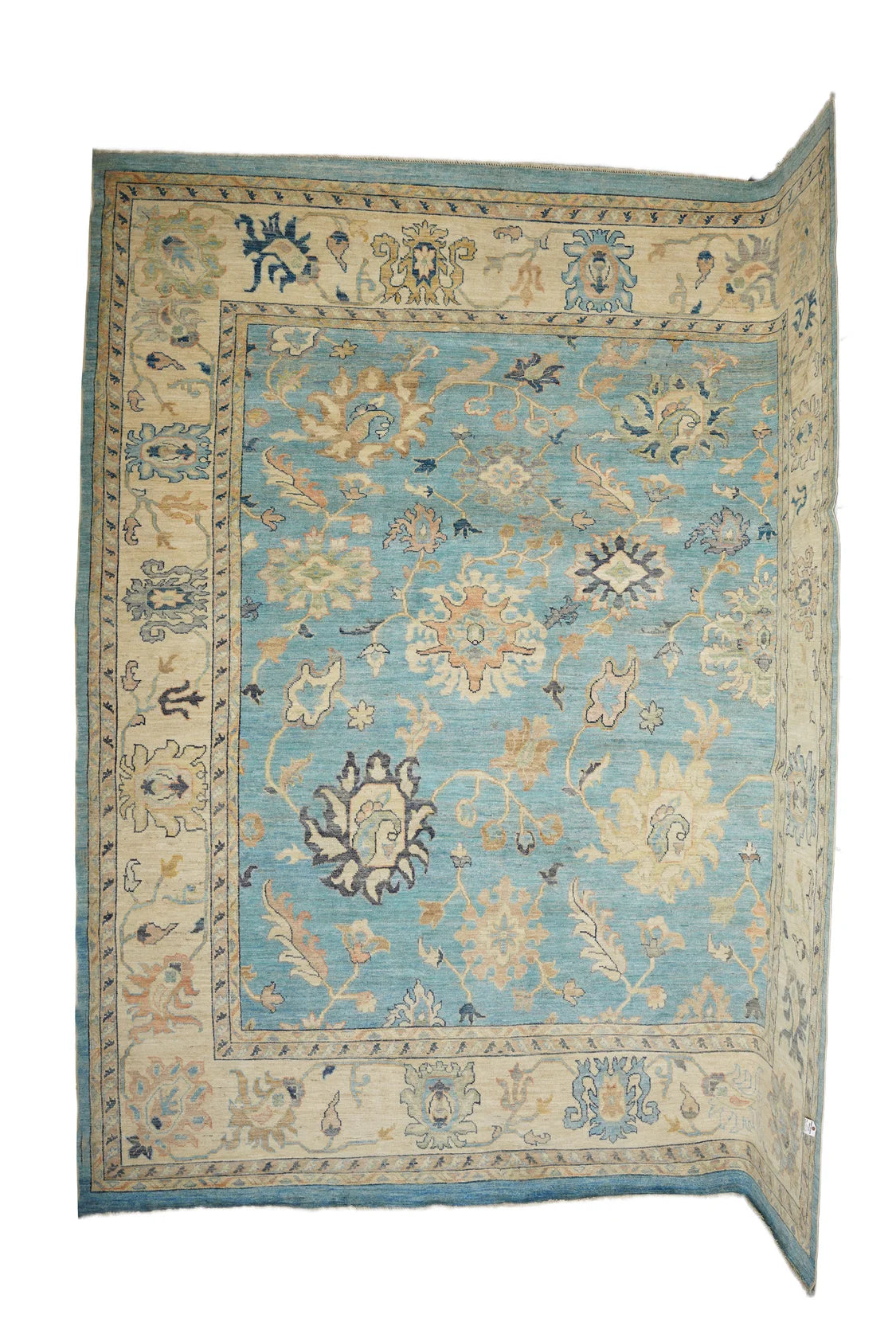 Afghan Wool Handmade Blue and Beige Oushak RUg