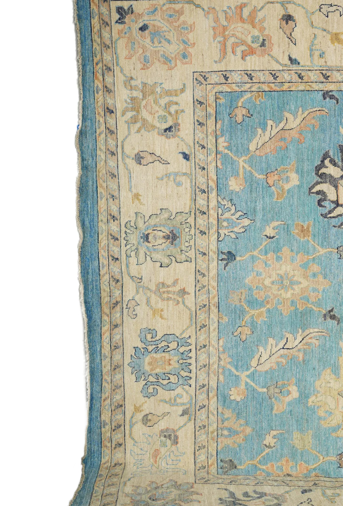 Afghan Wool Handmade Blue and Beige Oushak RUg