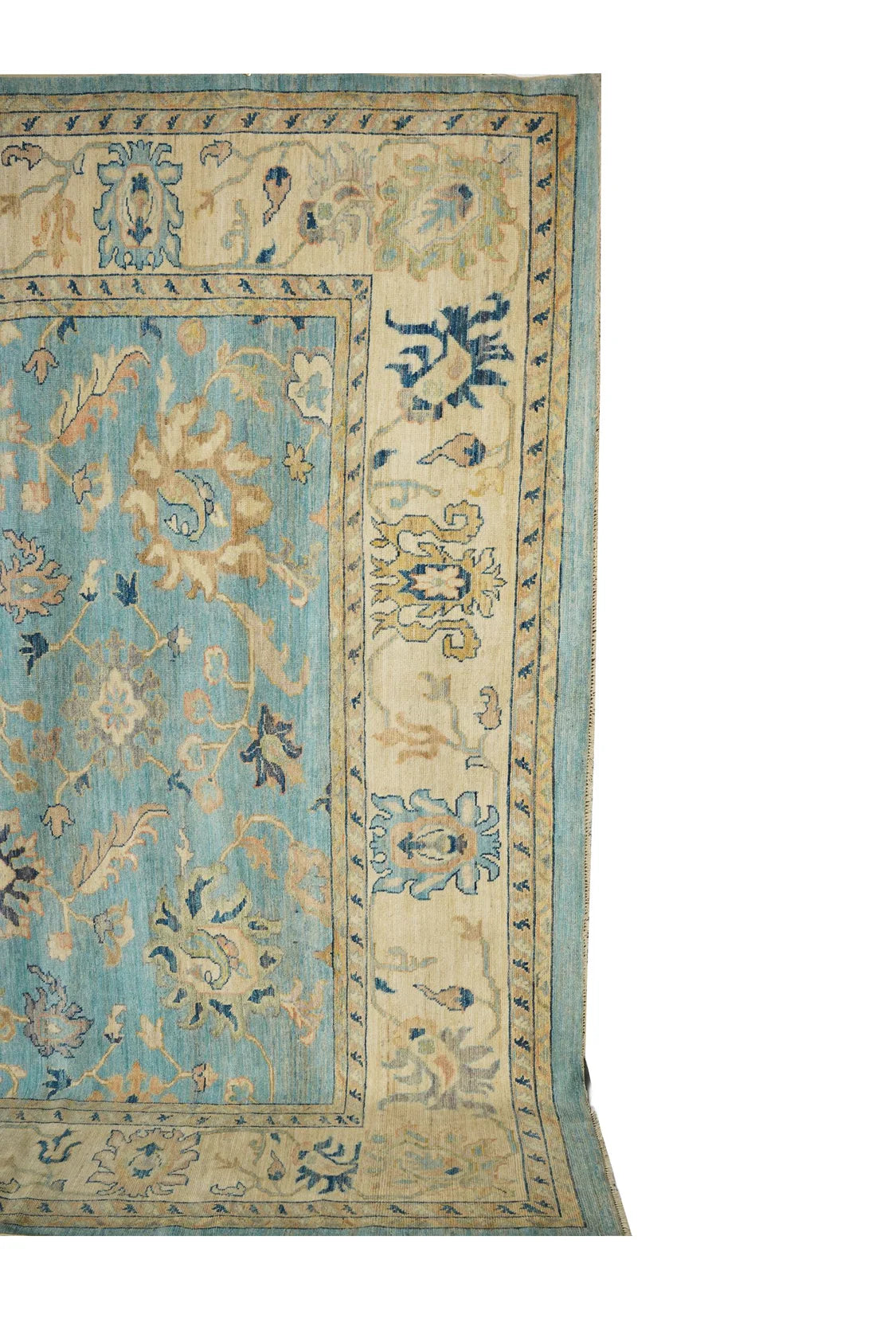Afghan Wool Handmade Blue and Beige Oushak RUg