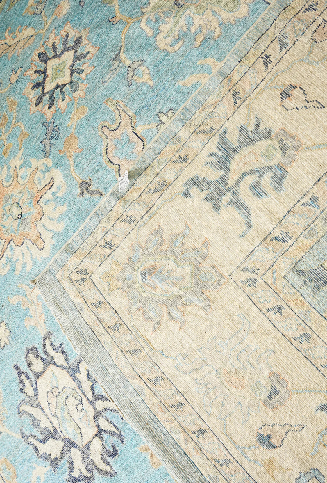 Afghan Wool Handmade Blue and Beige Oushak RUg