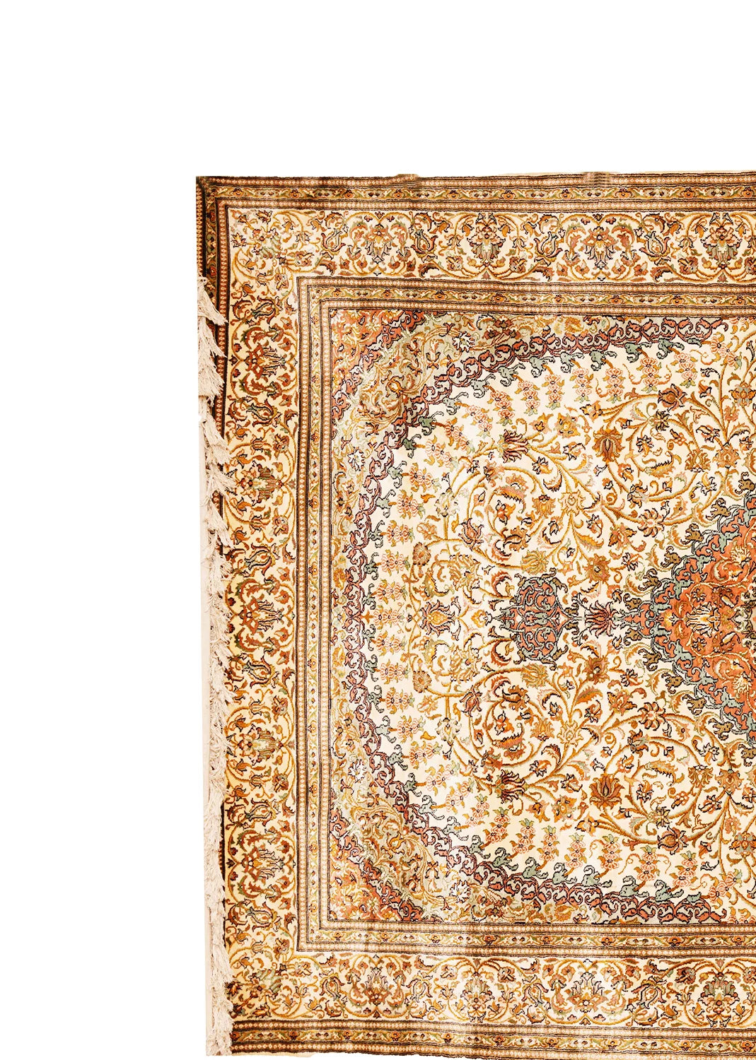 Floral and Geometric Patterned Carpet in Muted Orange and Brown