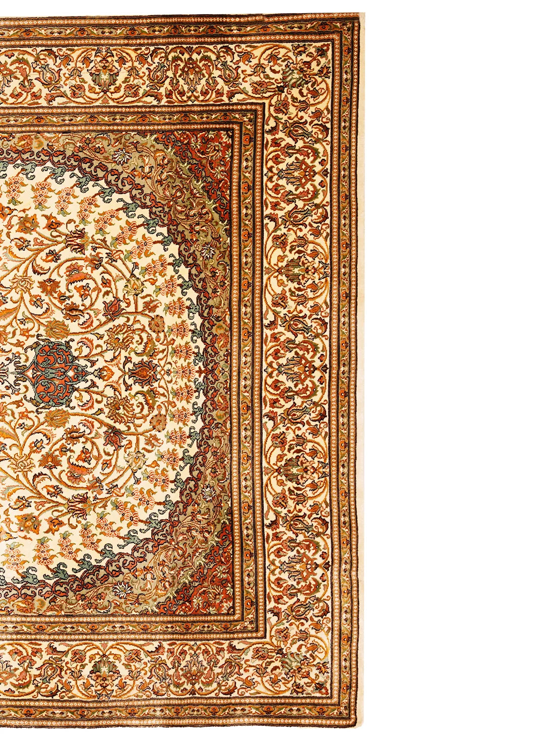 Floral and Geometric Patterned Carpet in Muted Orange and Brown