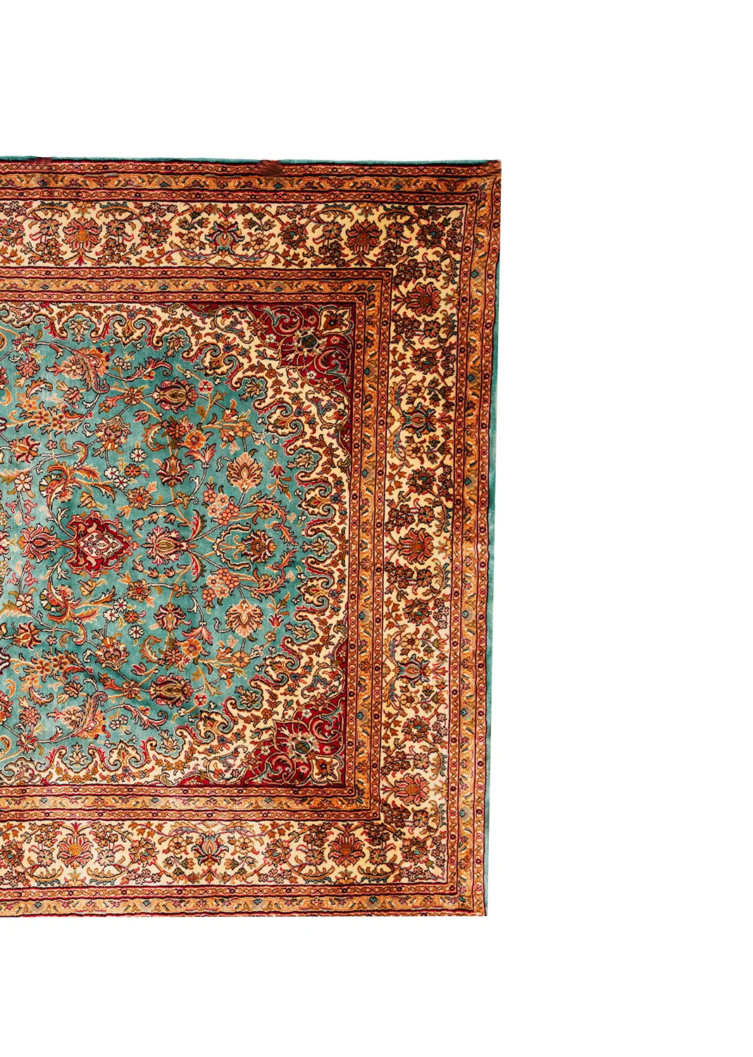 Teal, brown, and ivory Cream Oriental Rugs with Floral Patterns