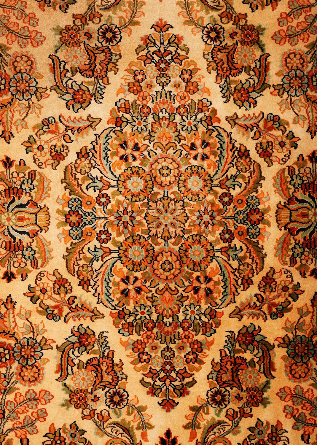 Intricate Floral Medallion Rug with Earthy Tones and Oval Medallion