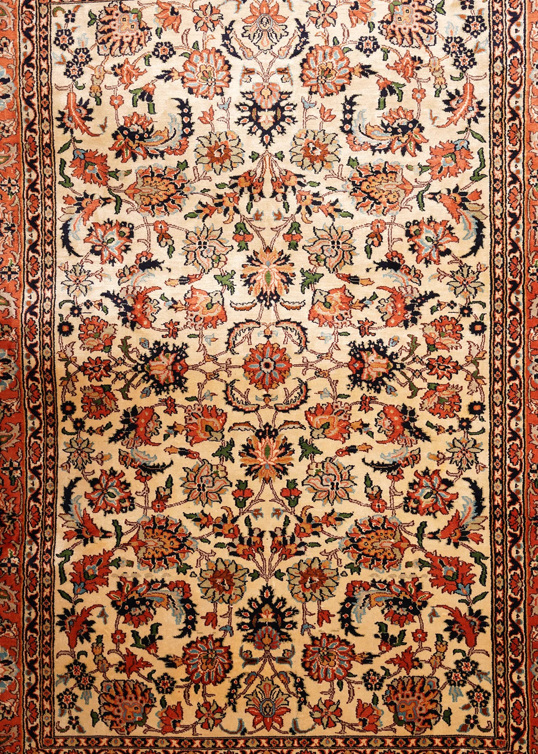 The Paisley Charm: Handwoven Silk Rug in Terracotta & Navy