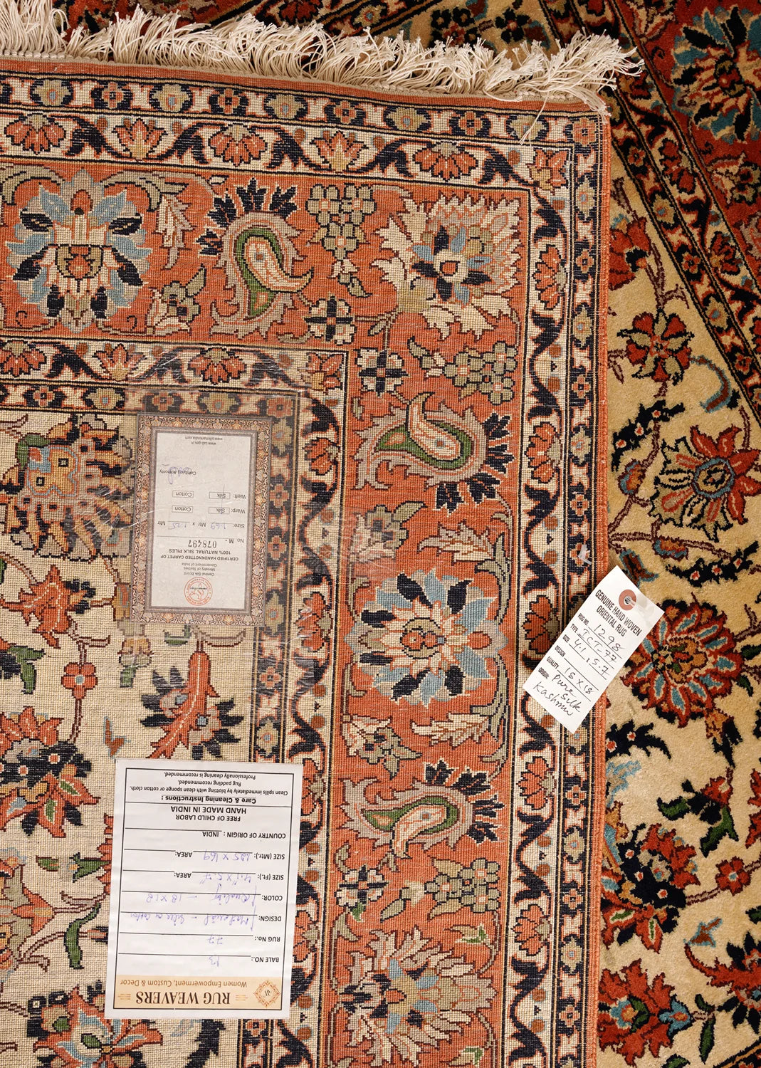 The Paisley Charm: Handwoven Silk Rug in Terracotta & Navy
