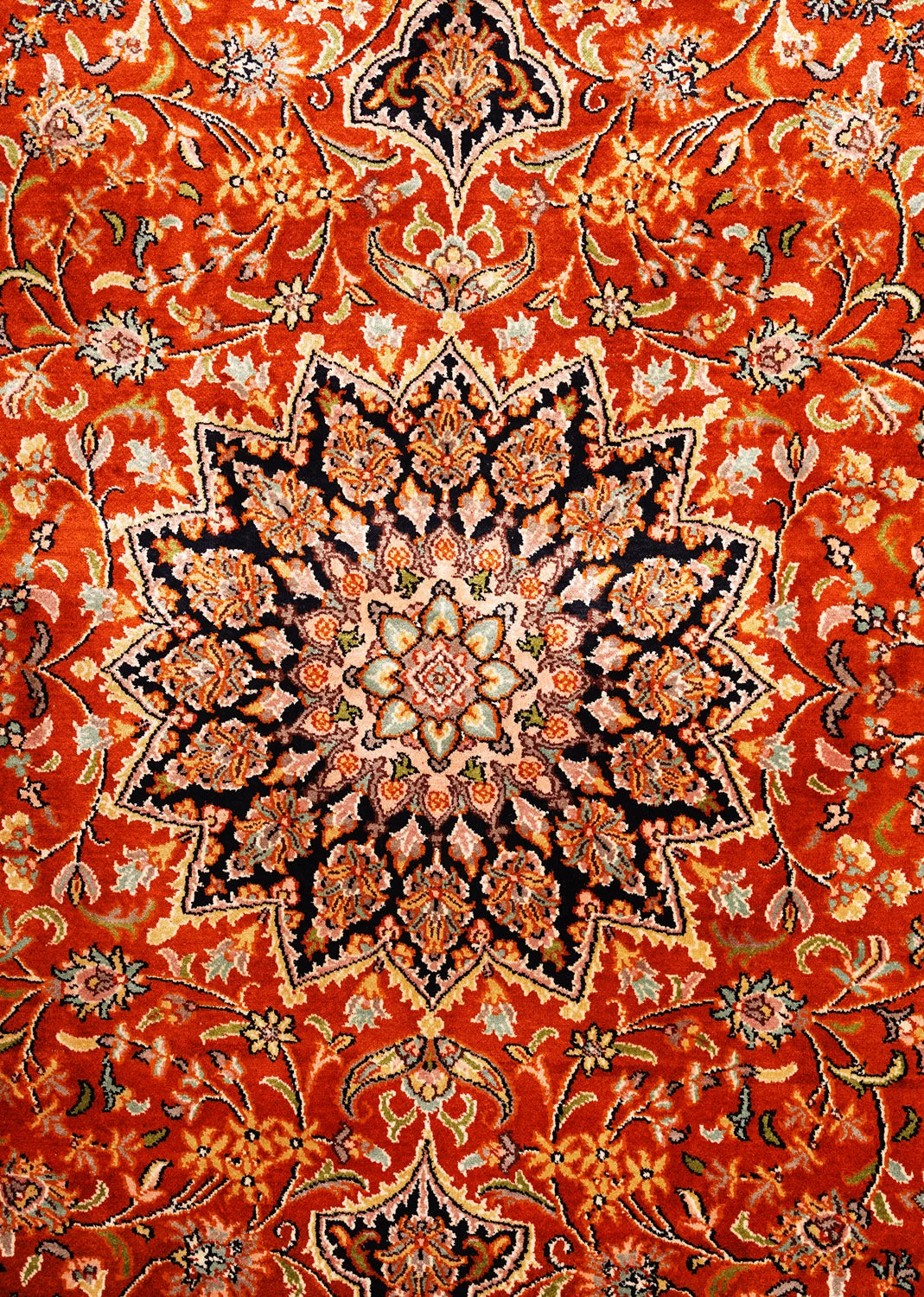 Rust & Floral Elegance Oriental Rug – Genuine Handwoven with Square Borders