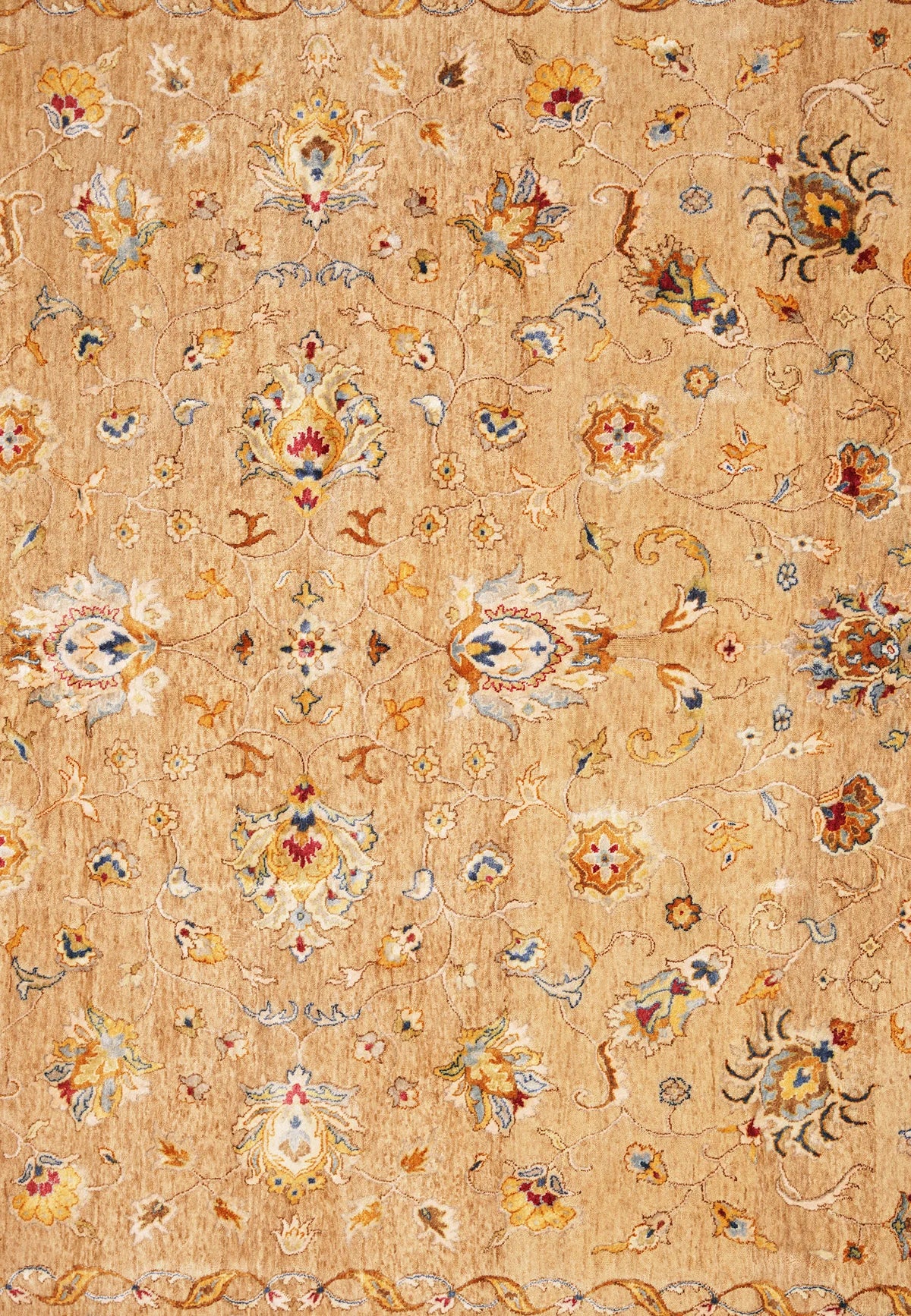 Handcrafted Tabriz Arabesque Patterns Wool-Silk Rug in Muted Hues