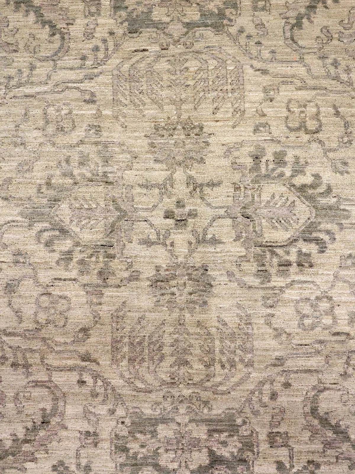 Muted Elegance Floral & Geometric Beige & Gray Veg Dye Wool Rug