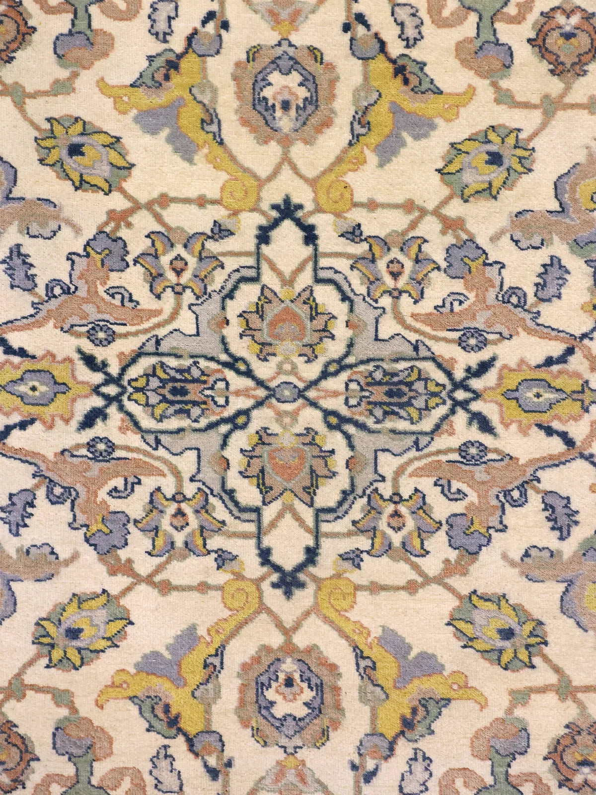 Majestic 11x11 Cream and Blue Persian Rug with Intricate Floral Medallion Pattern