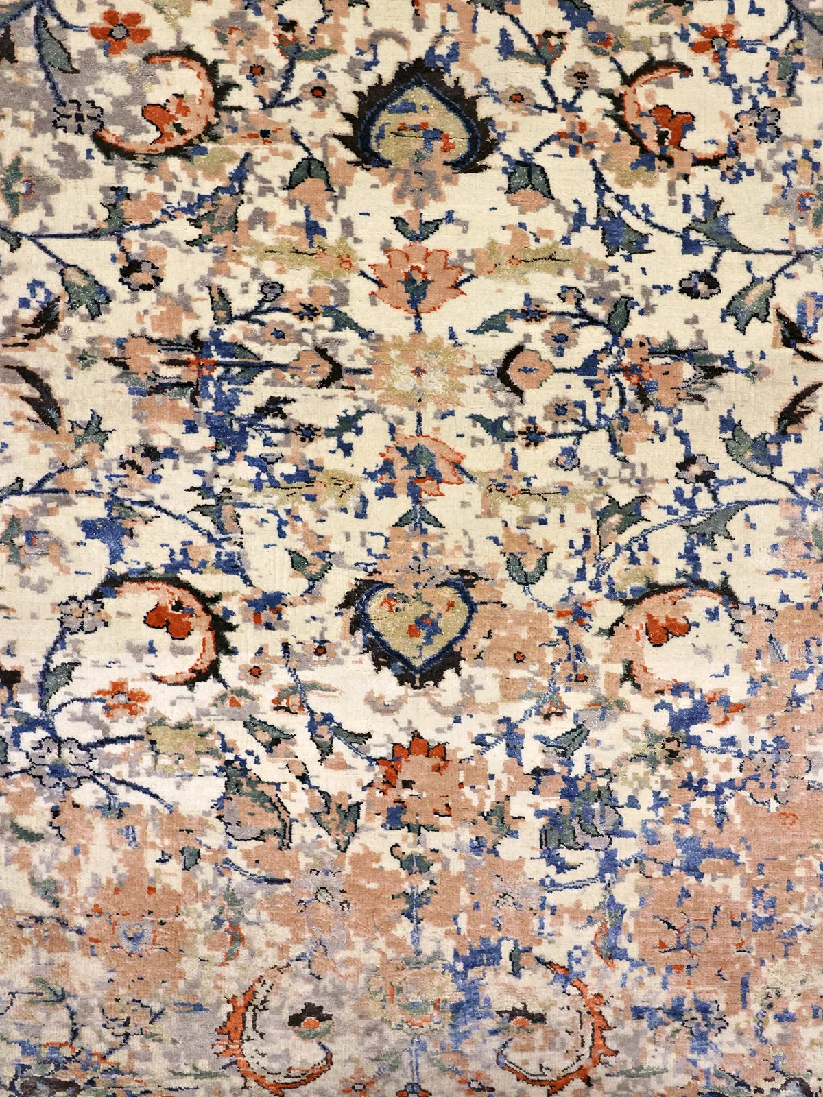 Garden of Echoes: Geometric Floral Multicolor Wool & Silk Rug