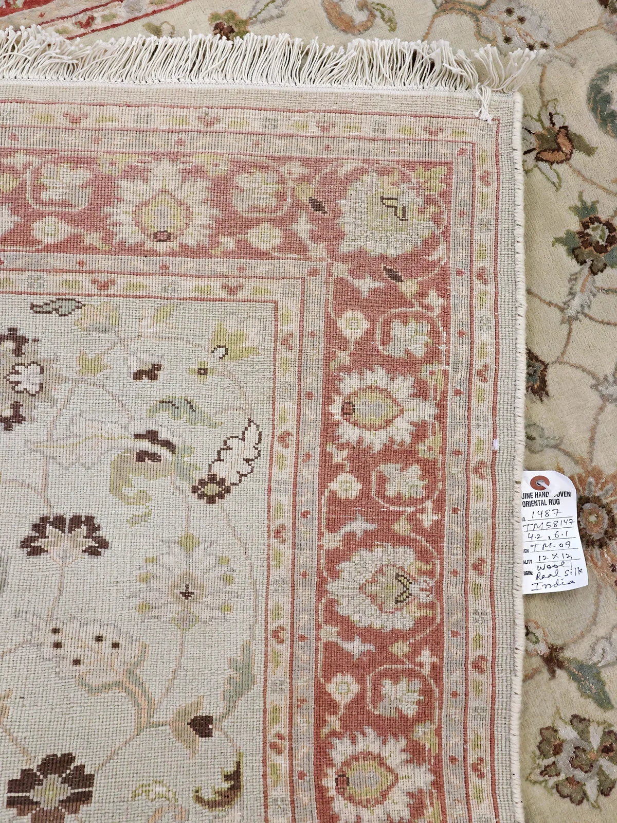 Crimson Vines Ornate Floral Rug in Cream & Red Handwoven Wool & Silk Rug