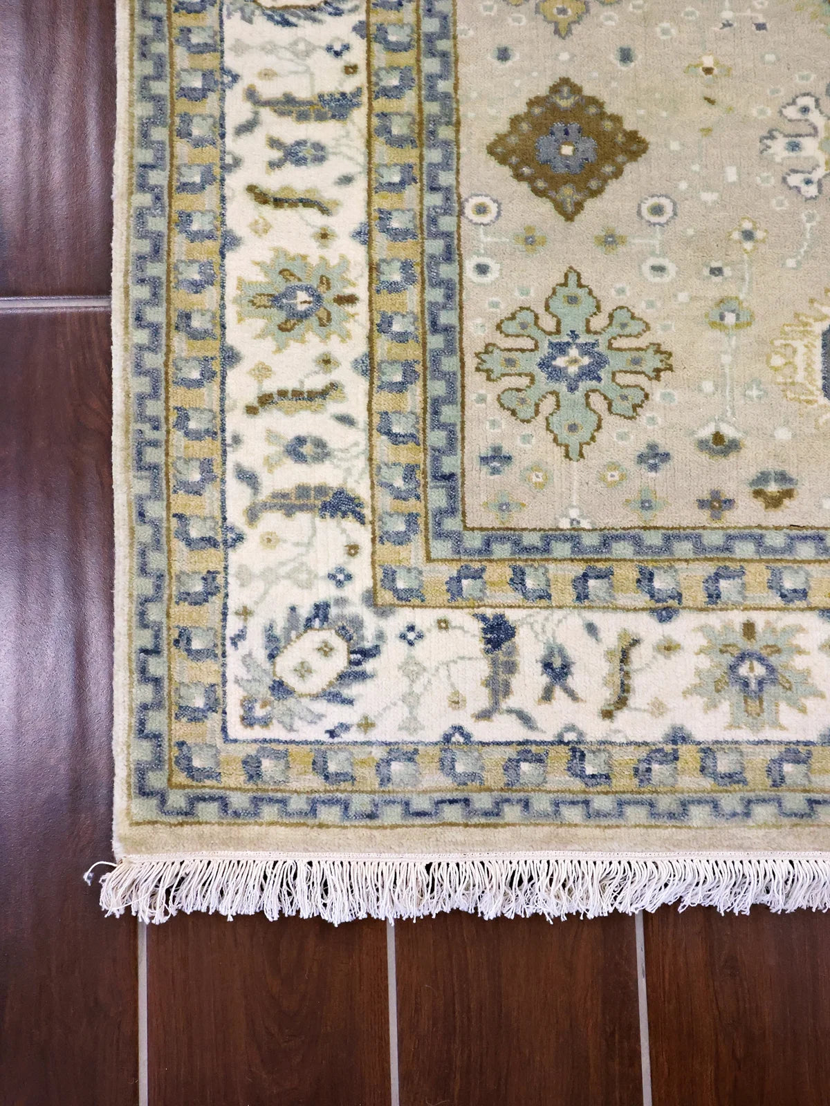 Serene Patterns Wool Rug in Beige and Blue