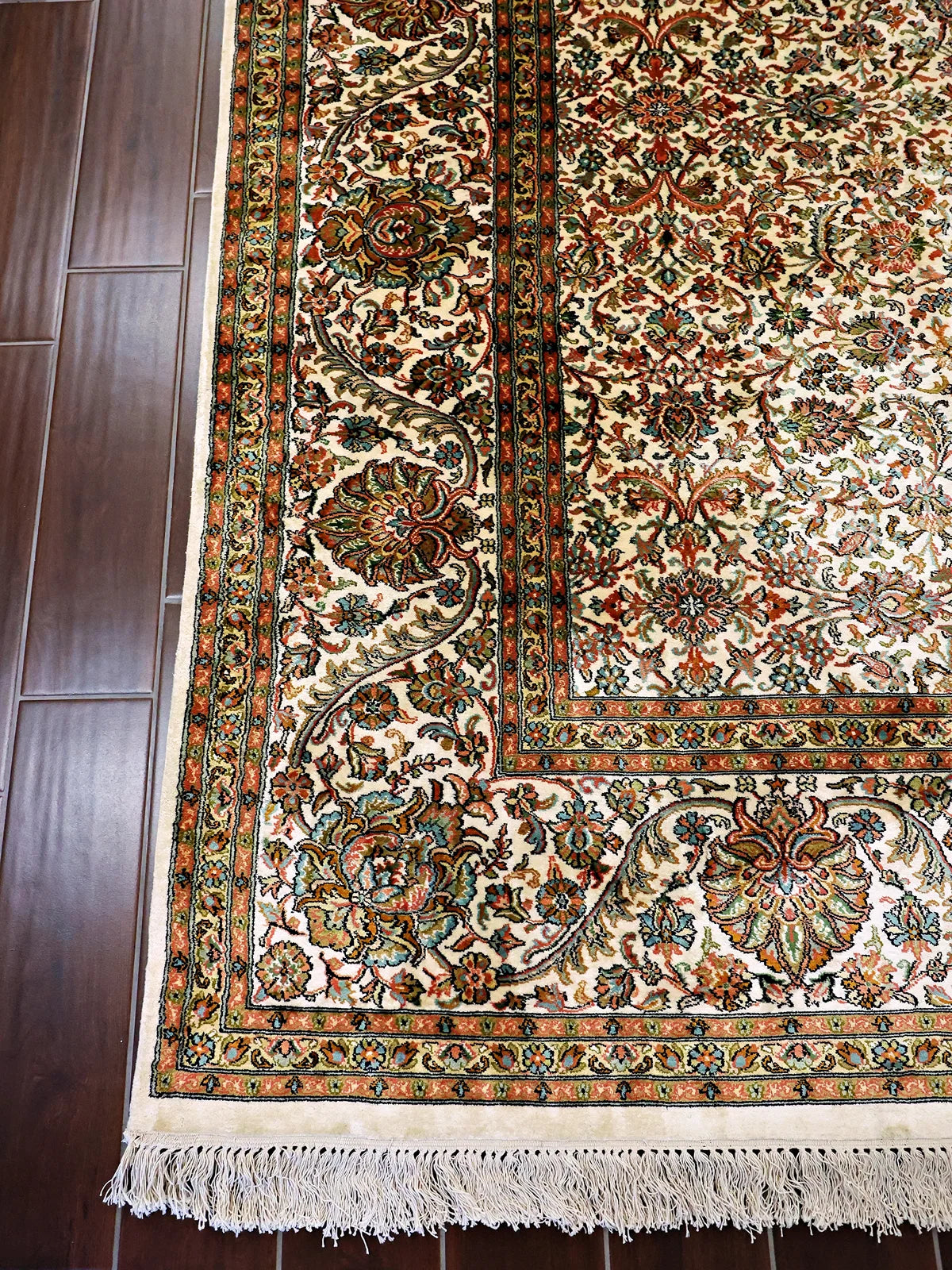 Imperial Grace, Ornate 3.10x6.1 Pure Silk Rug with Floral Patterns
