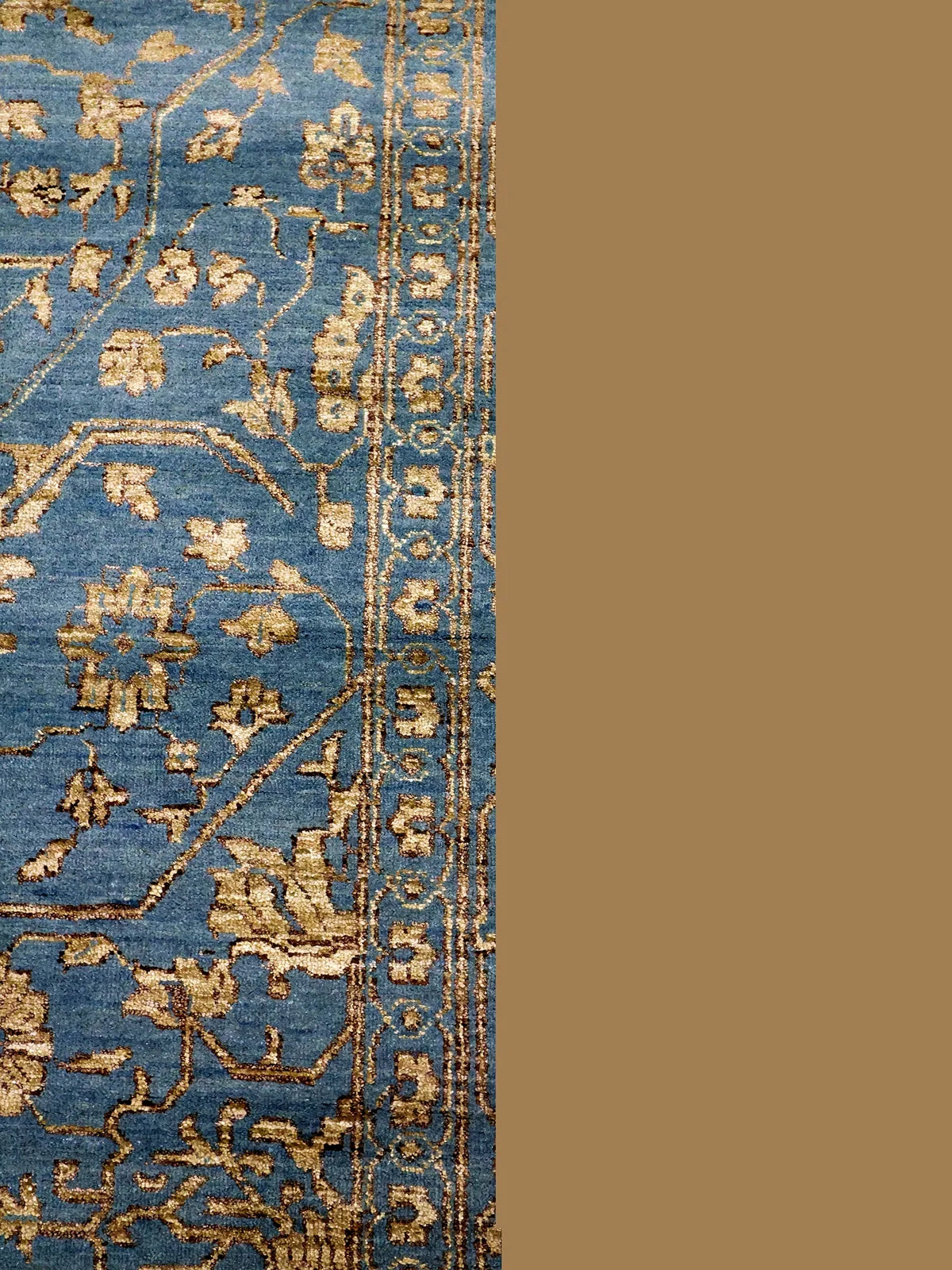 Vintage-Inspired Blue and Beige Rug with Fringes