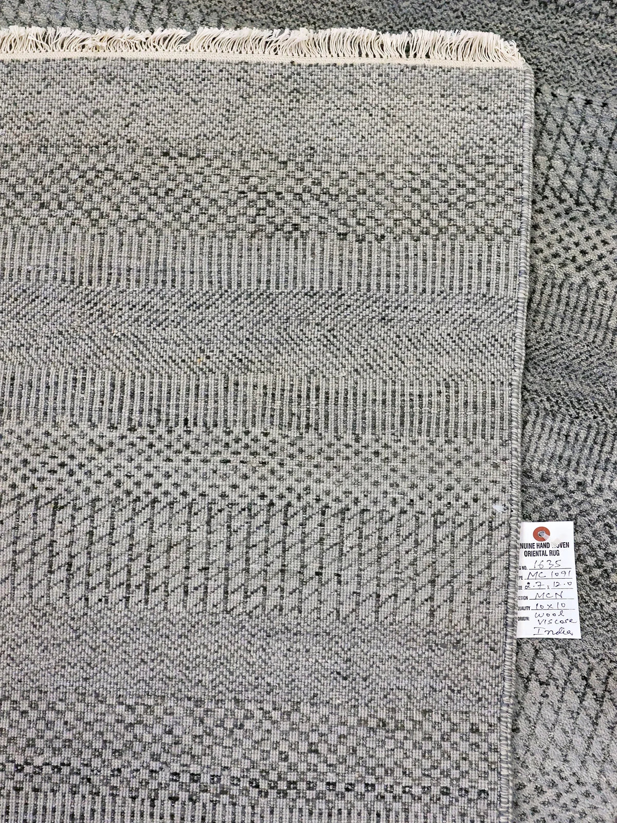 Silver Cascade Woven Patterned Geometric Fringe Runner