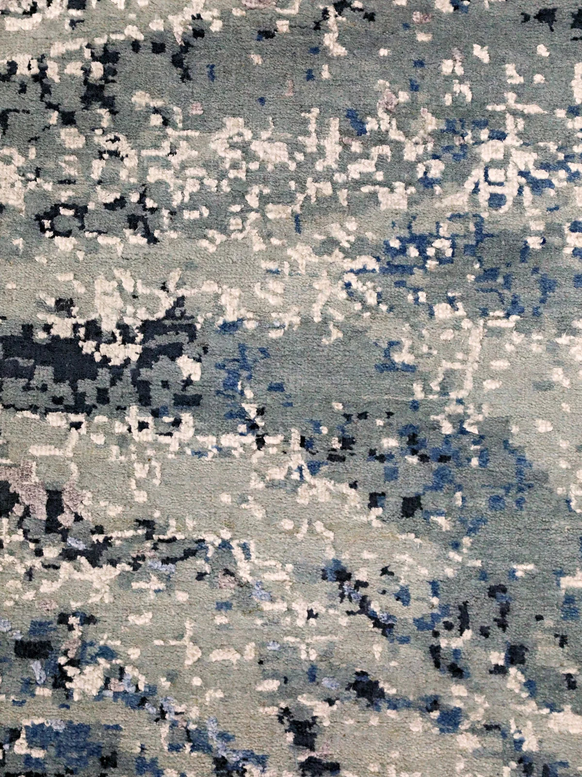 Muted Blue and White Wool-Viscose Abstract Rug