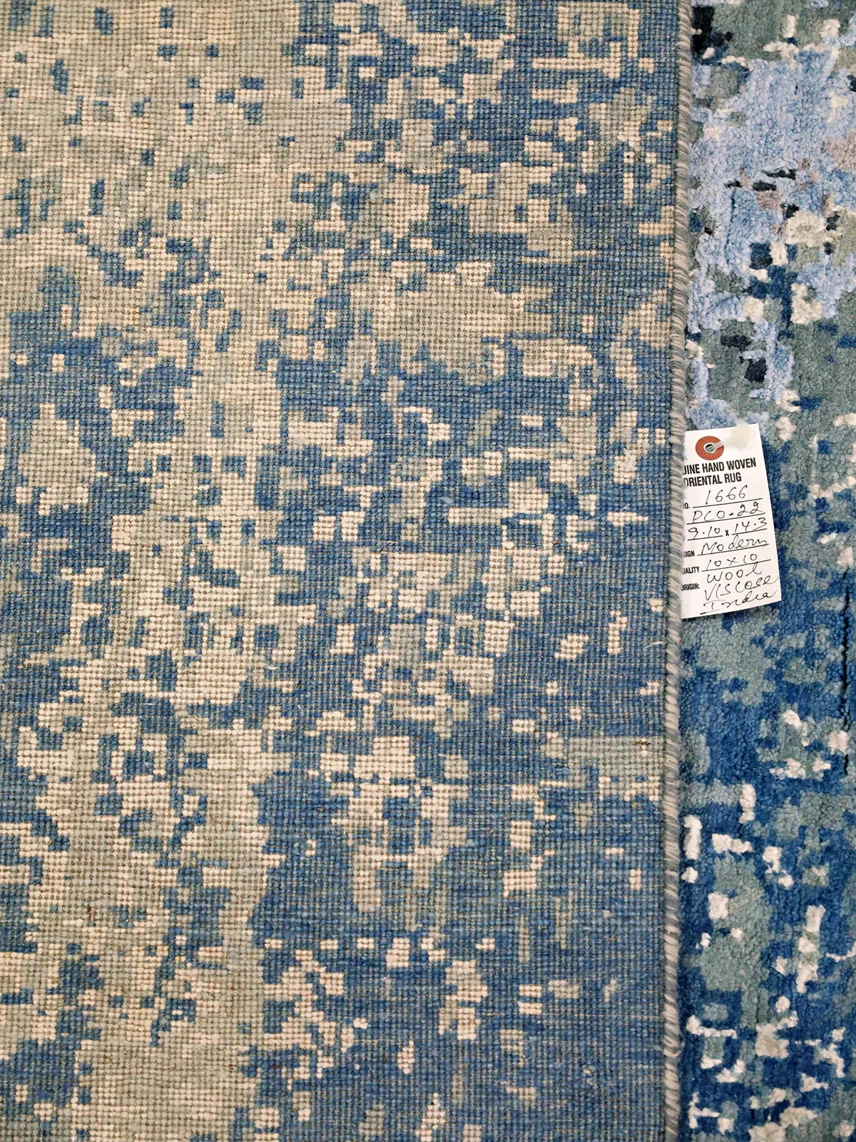 Muted Blue and White Wool-Viscose Abstract Rug