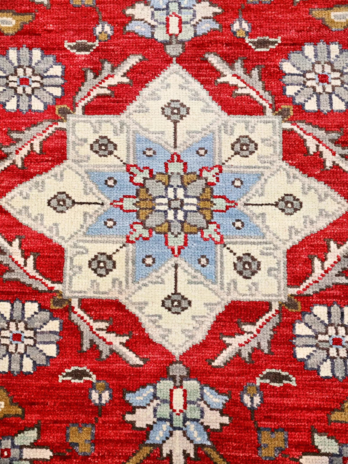 Elegant Handspun Wool Persian Red and Blue Floral Rug