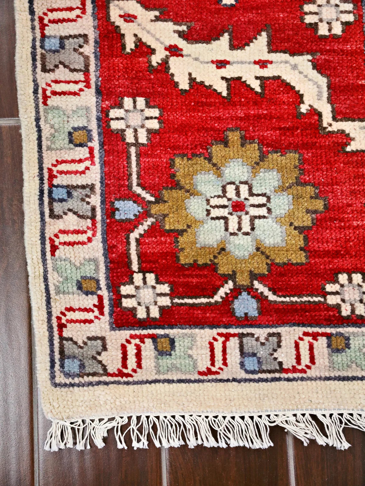 Elegant Handspun Wool Persian Red and Blue Floral Rug