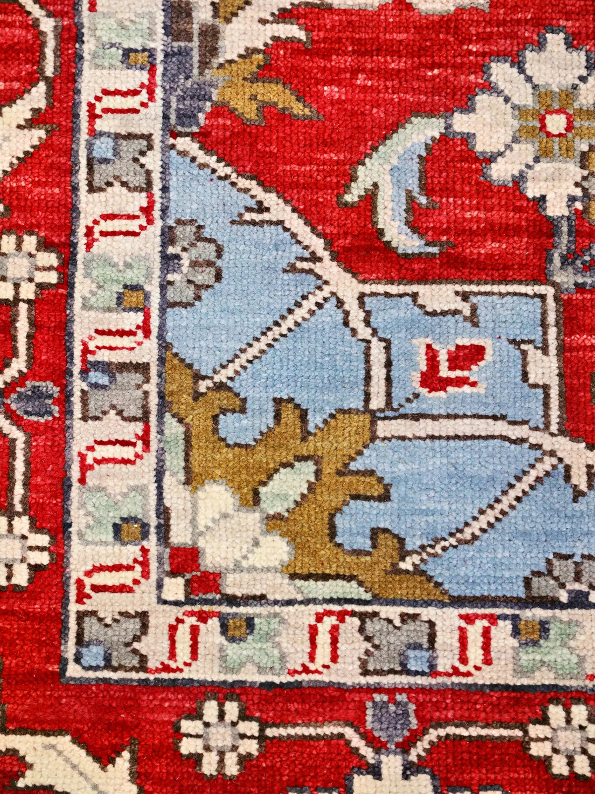Elegant Handspun Wool Persian Red and Blue Floral Rug