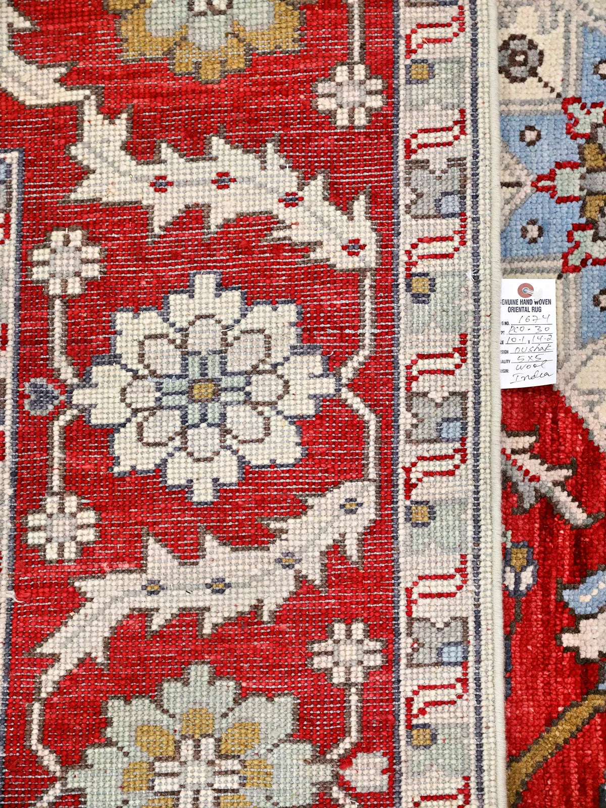 Elegant Handspun Wool Persian Red and Blue Floral Rug