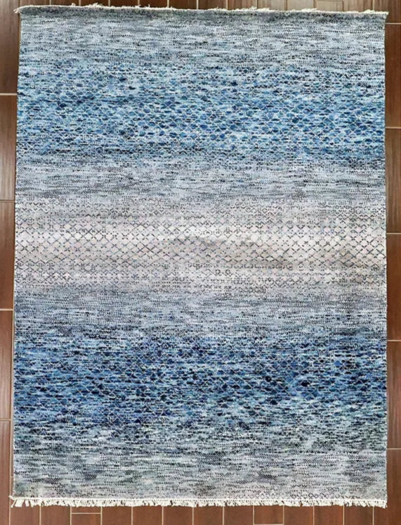 Gradient Blue and Off-White Diamond Wool Rug
