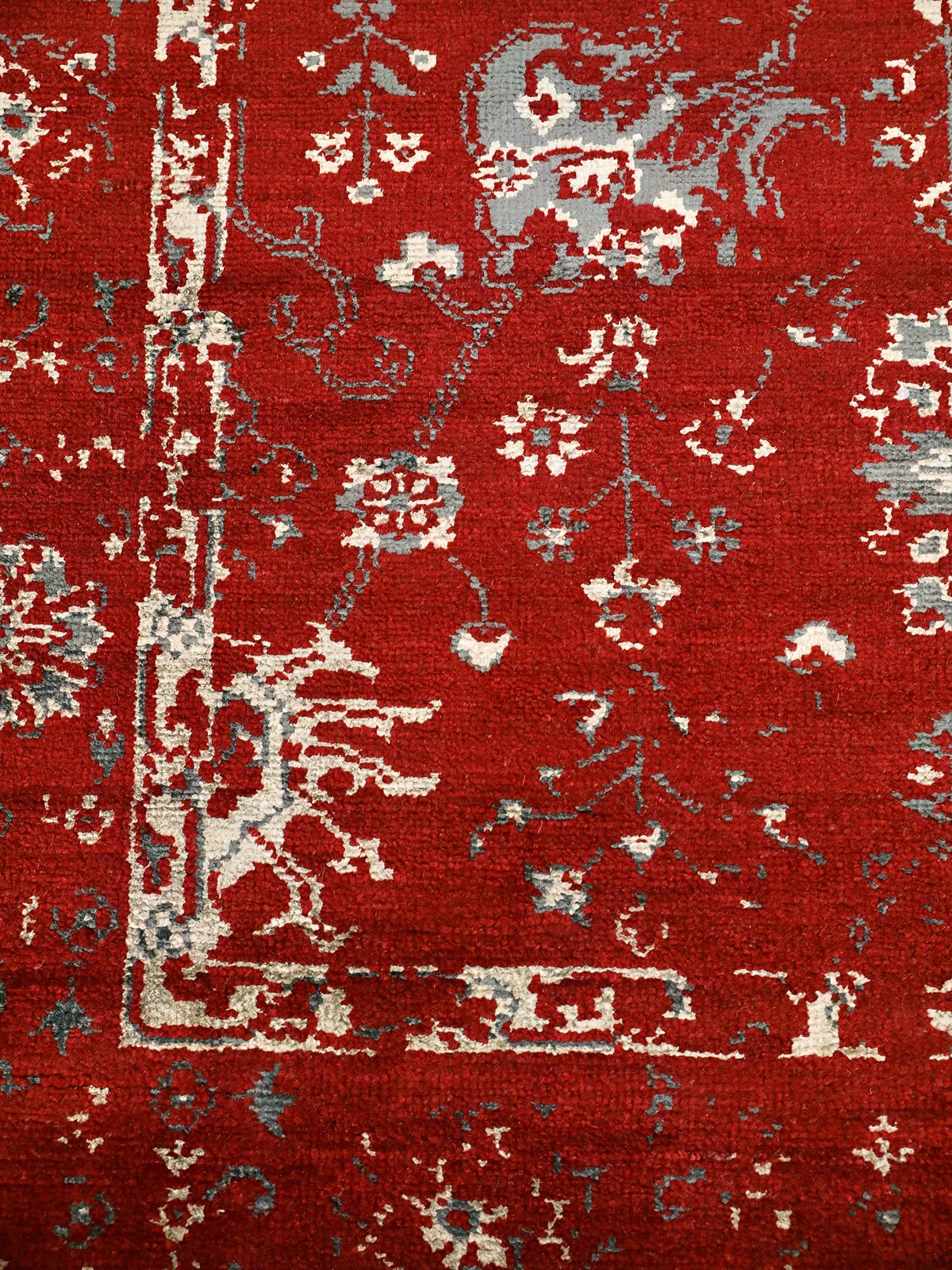 Ornate Ruby Medallion Oushak Runner with Cream Border