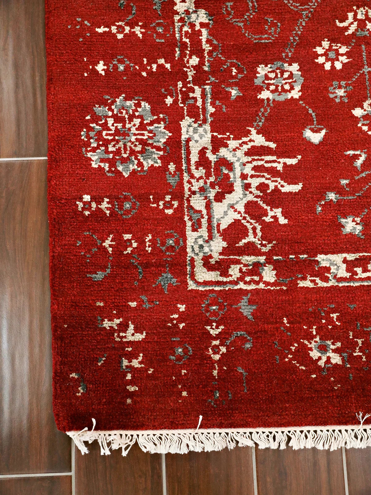 Ornate Ruby Medallion Oushak Runner with Cream Border