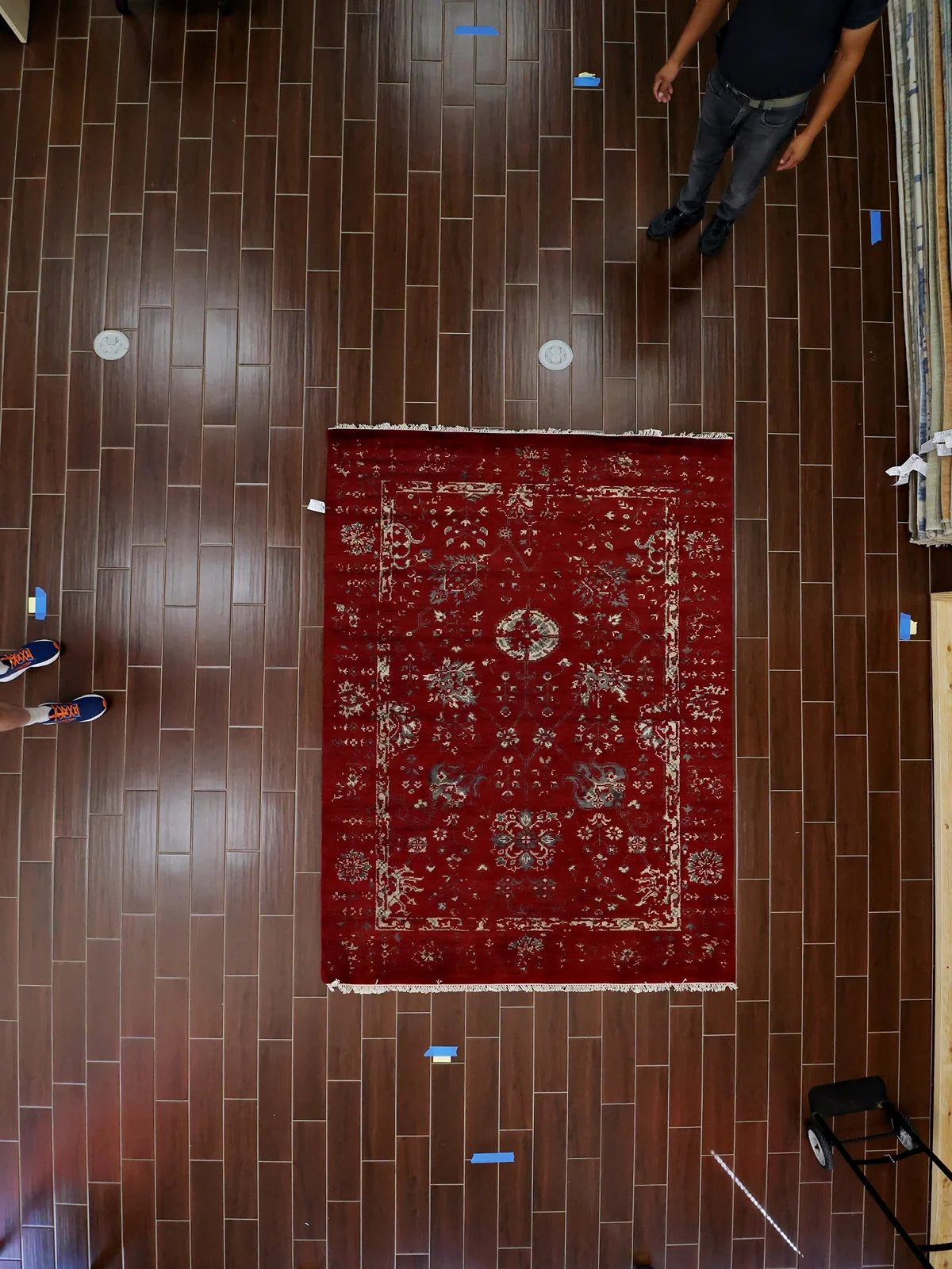 Ornate Ruby Medallion Oushak Runner with Cream Border