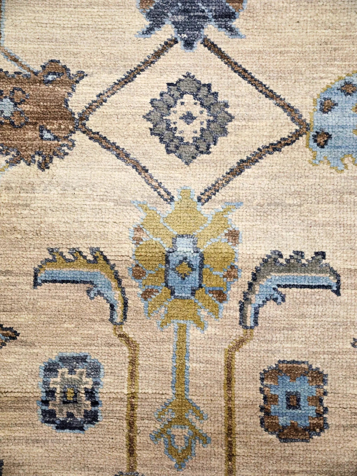 Artistic Beige and Blue Oushak Rug with Harmonious Accents