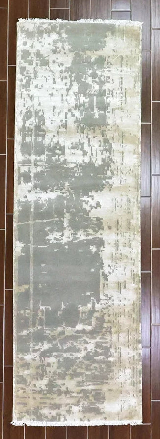 Natural Movement Beige and Grey Pattern Oushak Wool Runner
