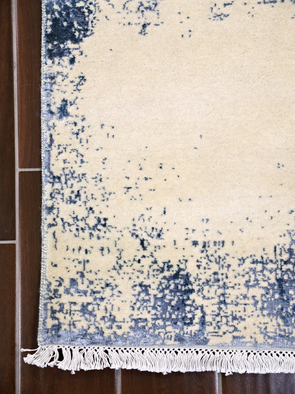 Serene Watercolor Muted Blue & Beige Wool-Viscose Runner
