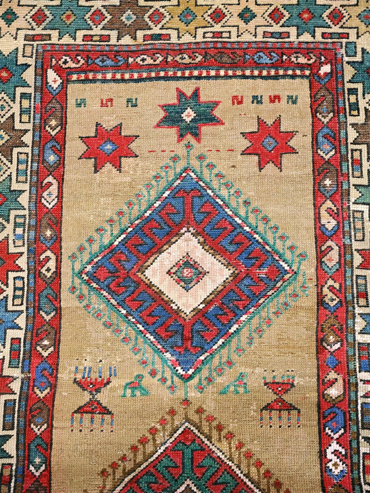 Ottoman Elegance 3x10 Beige & Red Handwoven Russian Wool Runner
