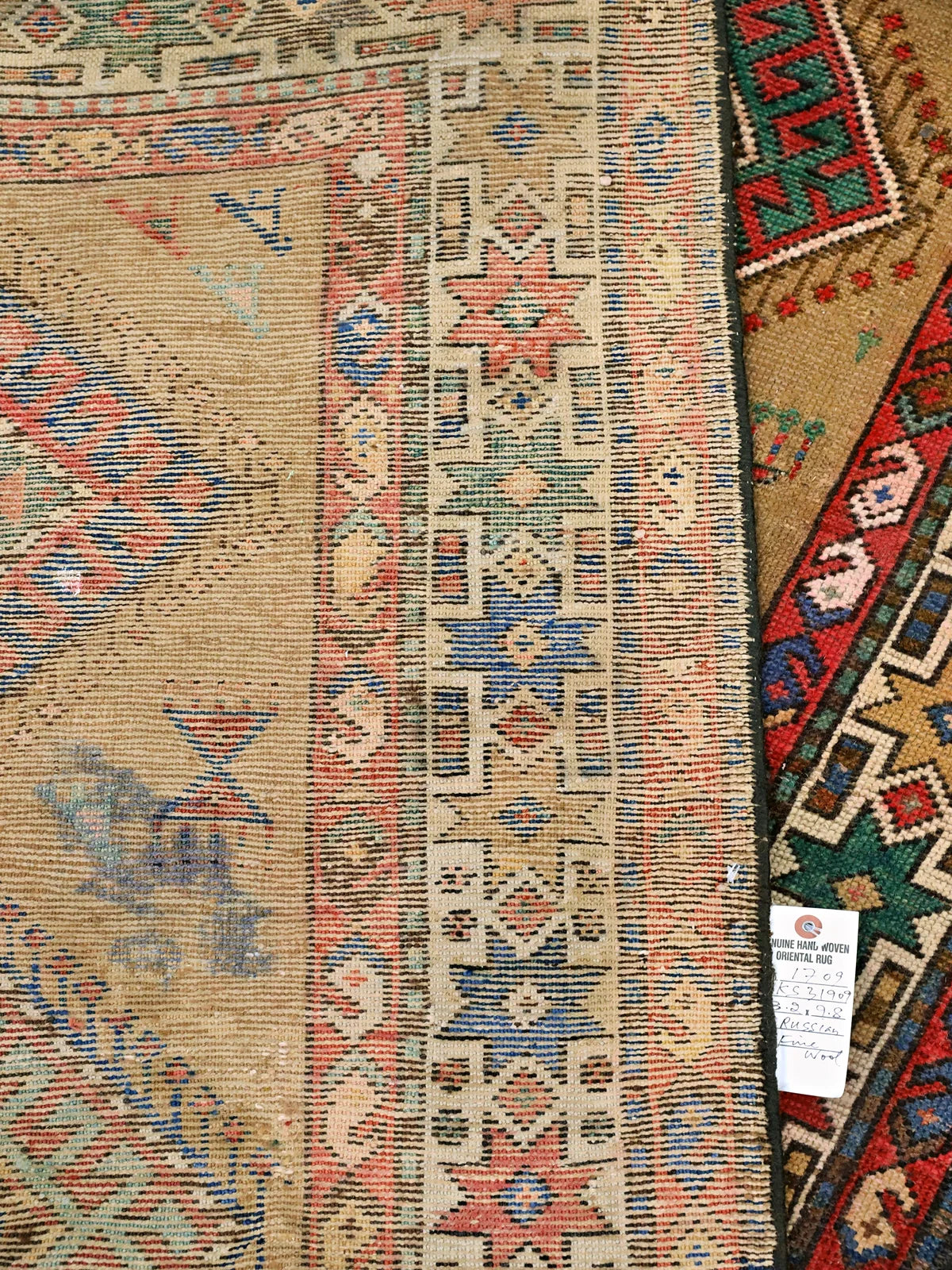 Ottoman Elegance 3x10 Beige & Red Handwoven Russian Wool Runner